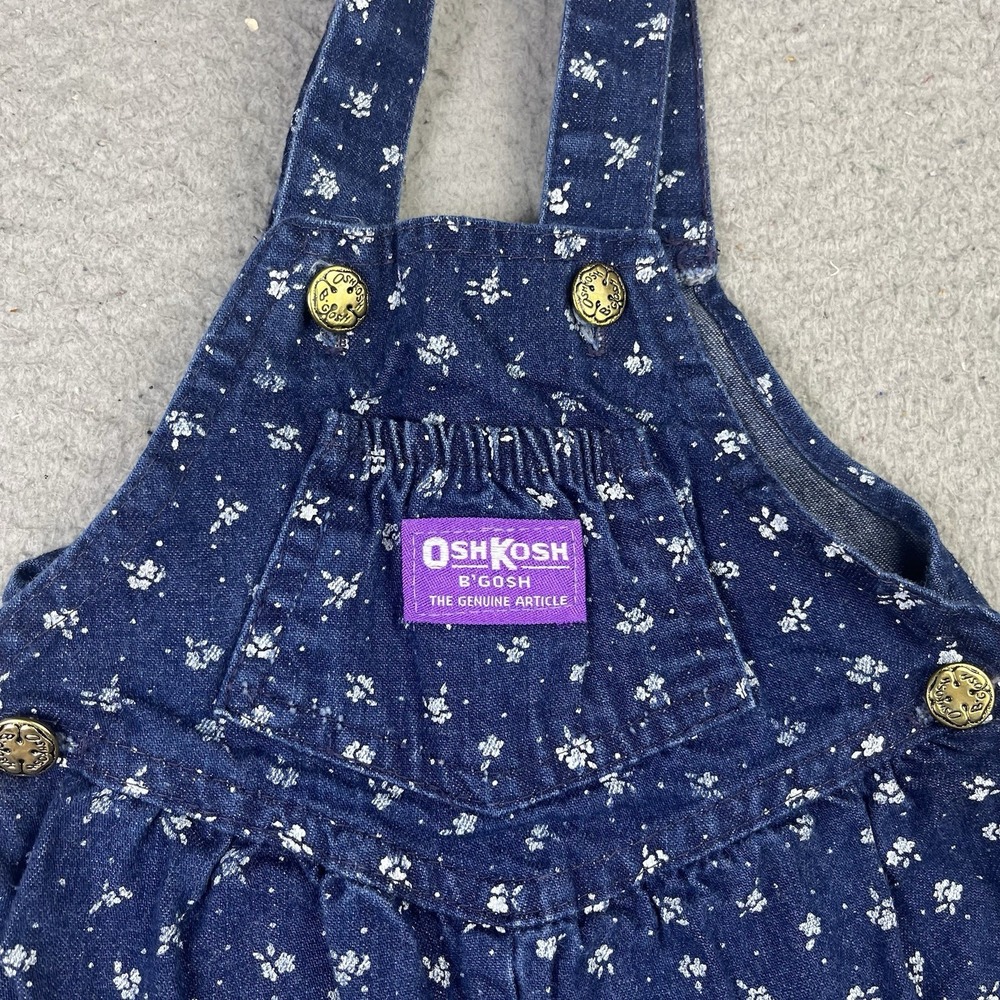 Vintage 90s OshKosh B'Gosh 18 Mos Floral Vestbak Denim Overalls USA Cottagecore